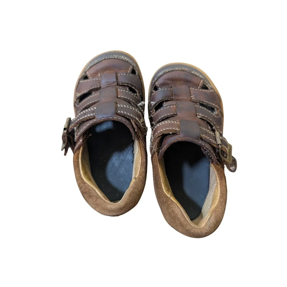 Clarks Boys Brown Leather Fisherman Sandals Shoes Youth Size 7 MW Toddler‎